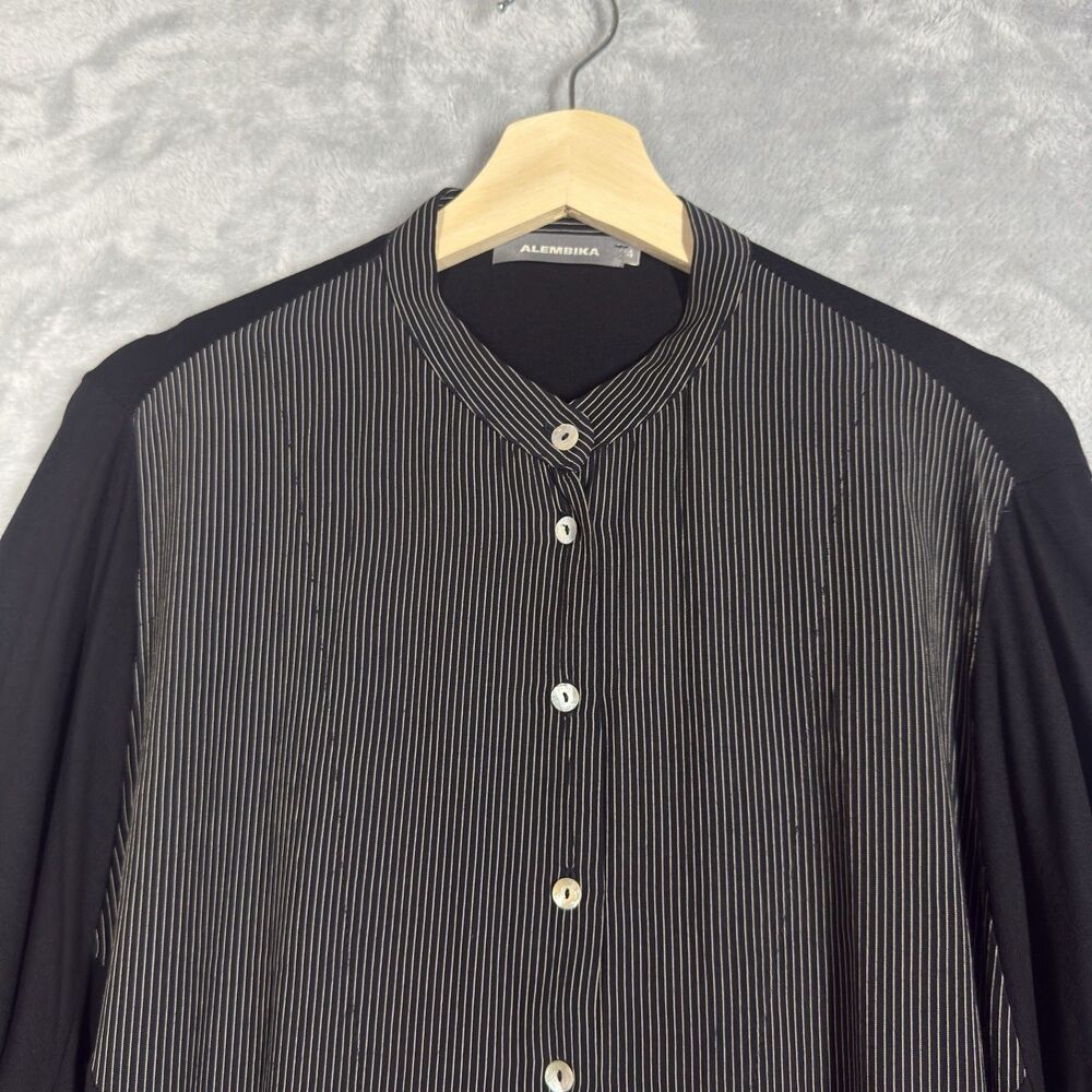 Alembika Tunic Top Womens 4 12-14 Mandarin Collar Bib 3/4 Sleeve Pockets - Picture 3 of 11
